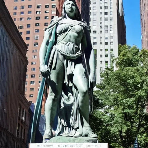 Image similar to the motherland calls, but in new york where the statue of libery is supposed to be at