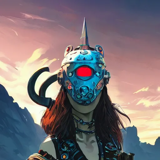 Image similar to cyberpunk viking helmet mask warrior goddess robot ninja fantasy, art gta 5 cover, official fanart behance hd artstation by jesper ejsing, by rhads, makoto shinkai and lois van baarle, ilya kuvshinov, ossdraws