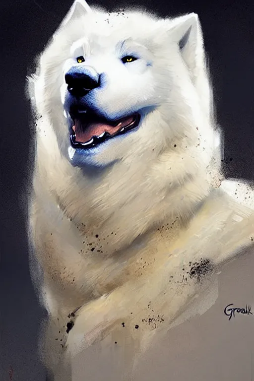 Image similar to greg rutkowski portrait of a heroic samoyed