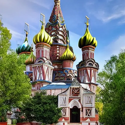 Prompt: tiny home that looks like st. basil's cathedral.