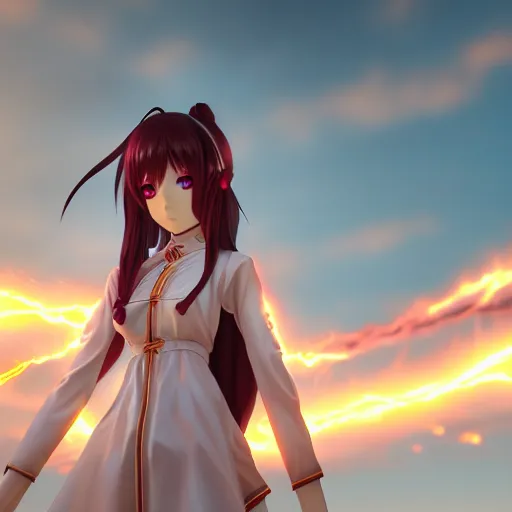 Prompt: yukihime render as a very beautiful 3d anime girl, hot petite, long braided hair, hazel eyes, full round face, short smile, cinematic lightning, medium shot, mid-shot, highly detailed, trending on Artstation, Unreal Engine 4k, cinematic wallpaper