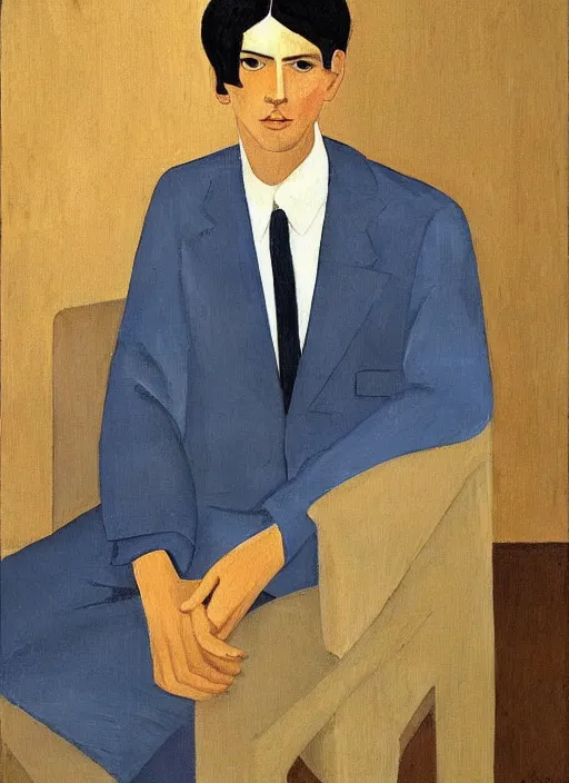 Image similar to a painted portrait of a well dressed man, art by felice casorati, aesthetically pleasing and harmonious natural colors, expressionism, natural light, fine day, portrait