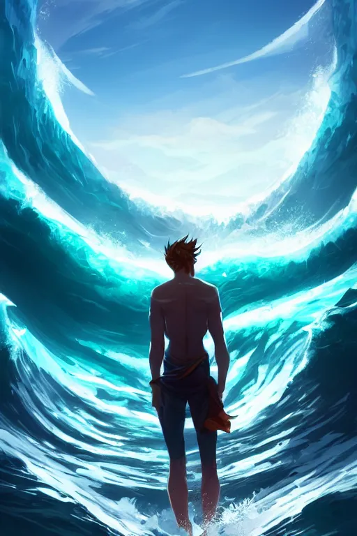 Image similar to the god posideon, male, ocean wave in the background, portrait, sharp focus, digital art, concept art, dynamic lighting, epic composition, subsurface scattering, trending on artstation, by emylie boivin 1. 0, rossdraws 2. 0