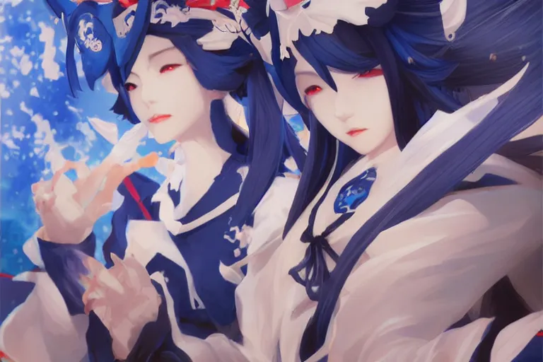 Image similar to Onmyoji detailed art, artstation, by HANa Lin,by Yoshitaka Amono, by BuChuo Liu