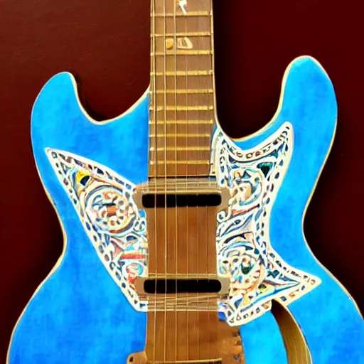 Image similar to a blue magical guitar, incredible art