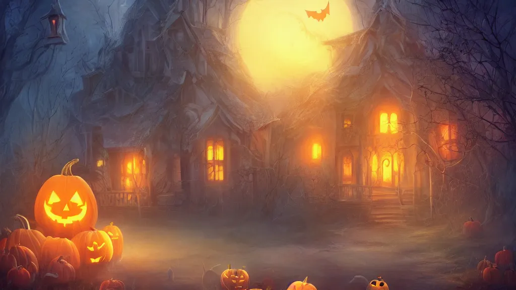 Prompt: beautiful ghost of halloween with pumpkin ” beautiful dreamscape, digital art, concept art, detailed, lovely colors, art station, 3 - d 4 k, beautiful background, matte painting,,