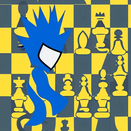 Prompt: chess knight with spiky hair blue background