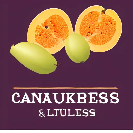 Prompt: a logo picturing three little cantaloupes, with differing emotions, with devil tails and horns, in flat design, on a white background,