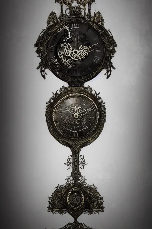 Prompt: a anthropomorphic clock, silk hat, full body, dark fantasy, concept art, gothic, intricate, ornate, ultra realistic, octane render