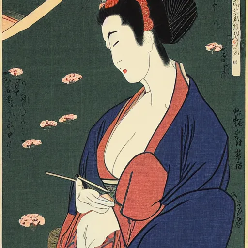 Prompt: Kaitlyn Michelle Siragusa, better known as Amouranth, full body portrait, by Katsushika Hokusai, by Haruyo Morita, by Ohara Koson