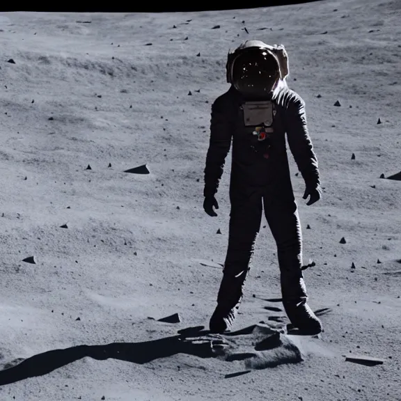 Image similar to dustin bates from starset band in sci fi uniform doing an epic cinematic pose on the moon, highly detailed, my demons video, masterpiece