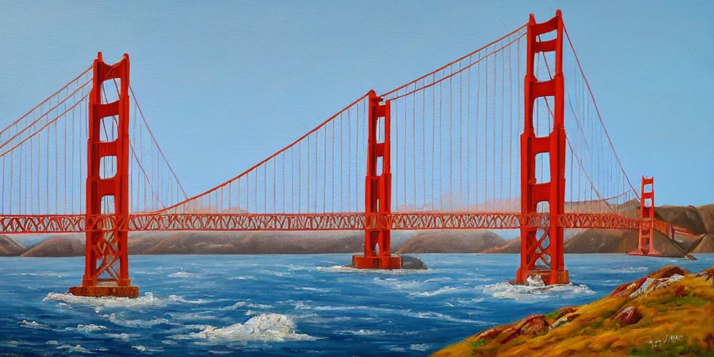 Image similar to beautiful oil painting of golden gate bridge by olof krans