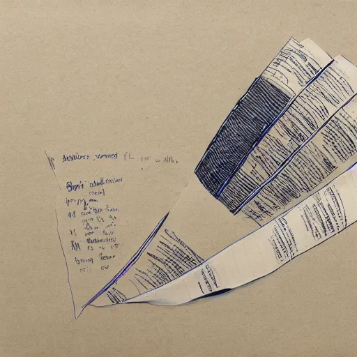 Prompt: high quality art of a printer printing out a long sheet of paper covered with writing, floating in space, trending on artstation