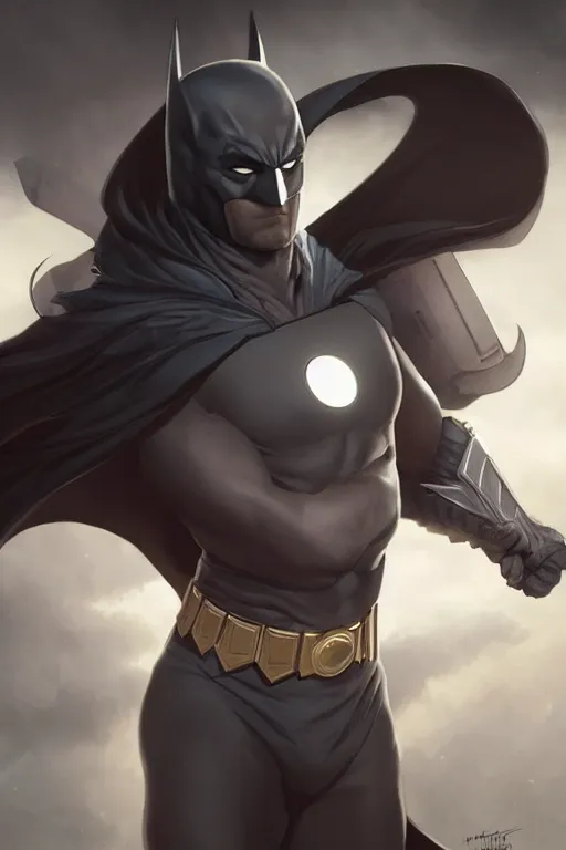 Image similar to characters portrait of MoonKnight mixed with Batman by ArtGerm and Tom Bagshaw, merged character, Full body shot, cinematic opening shot, 4k, highly detailed, cinematic lighting