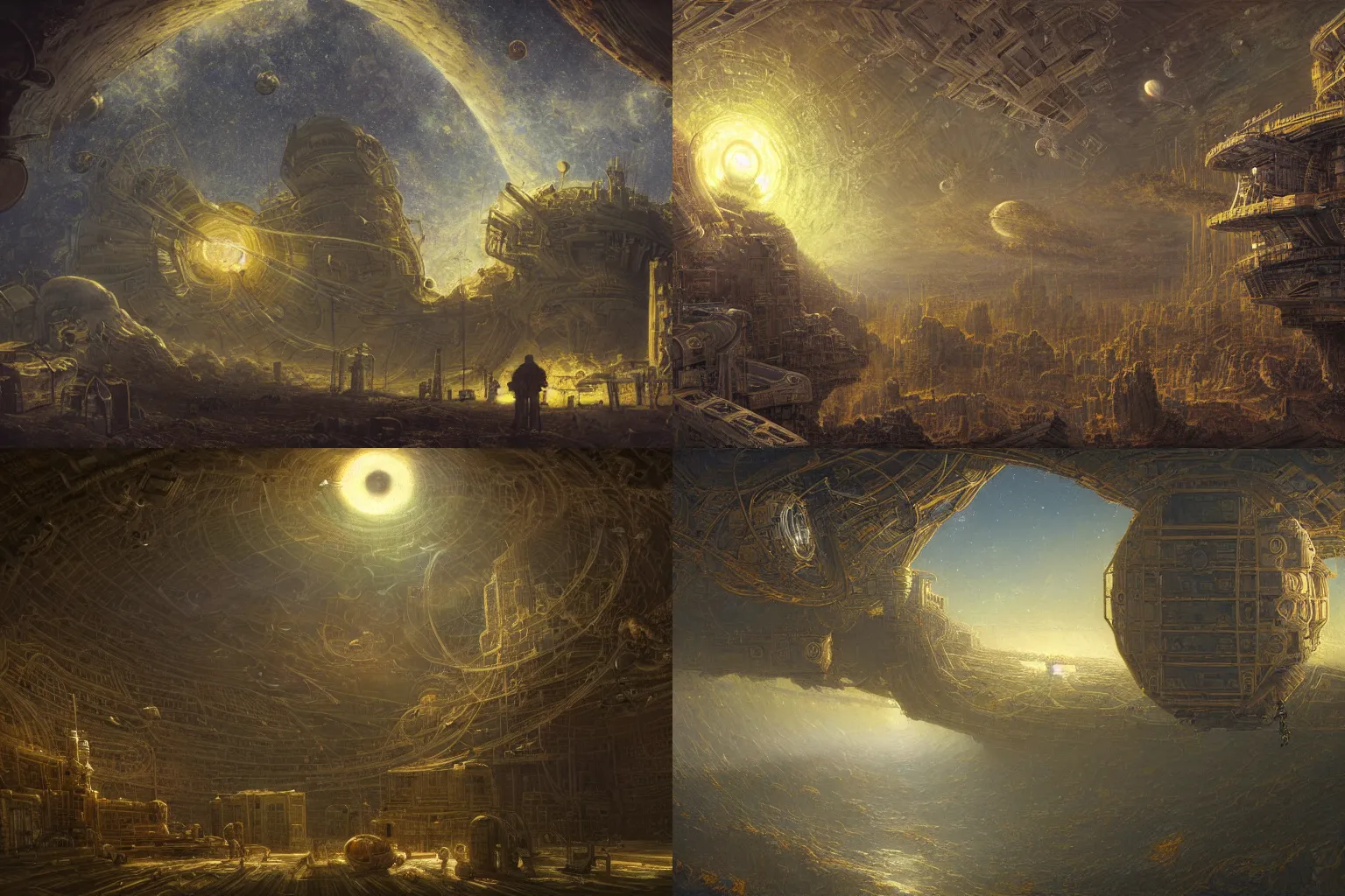 Prompt: fantastic library of cosmic knowledge on a giant space station by Jean-François Millet, glossy digital painting, fantasycore, wide shot, highly detailed, rich colors, very very beautiful