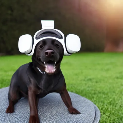 Prompt: a dog wearing a vr headset, high - res, detailed