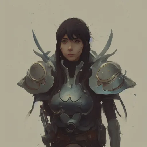 Prompt: trending on artstation, dhamphir, character design, concept art, style of makoto shinkai, greg rutkowski, face, plate armor, fantasy, highly detailed, digital art, female