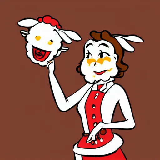 Image similar to beautiful female sheep anthropomorphic working as a waitress from the 5 0 s, cartoon, digital art, full character, abstract, high detail drawing