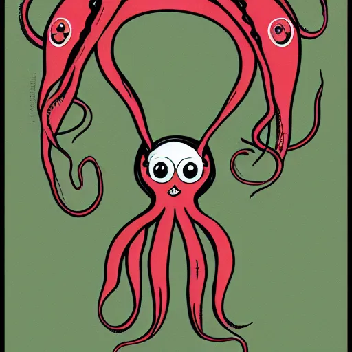 Prompt: illustration of an octopus drummer