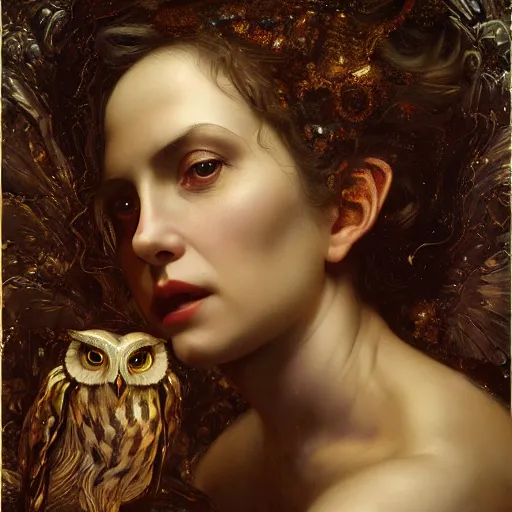 Image similar to highly detailed oil painting | very intricate | cinematic lighting | award - winning | wall mosaic of owls of nightmare relief | by roberto ferri, by tom bagshaw, by j. c. leyendecker and klimt, american romanticism, by austin osman spare, artstation, cgsociety, official art, octane