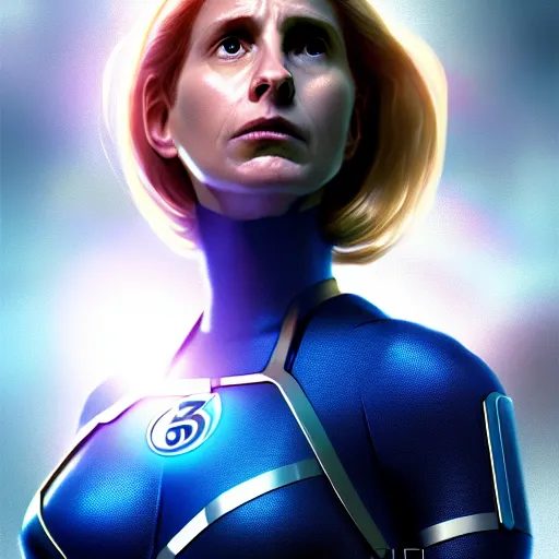 Image similar to a scene of the invisible woman from fantastic four, in the style of greg rutkowski, digital photography, photorealistic, realistic, extreme detail