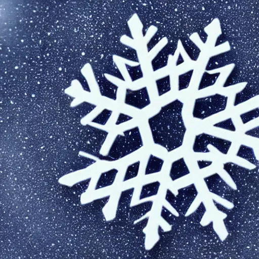 Prompt: close-up of an intricate snowflake against a navy backdrop