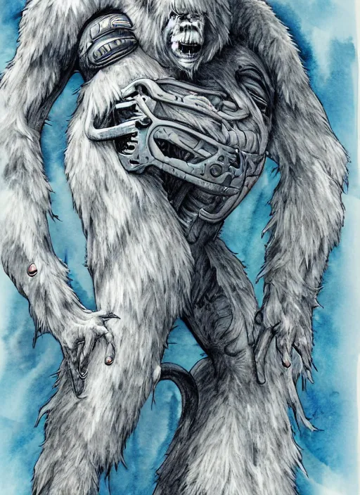 Prompt: cybernetic yeti, illustration, high detail, clean sketch, watercolor