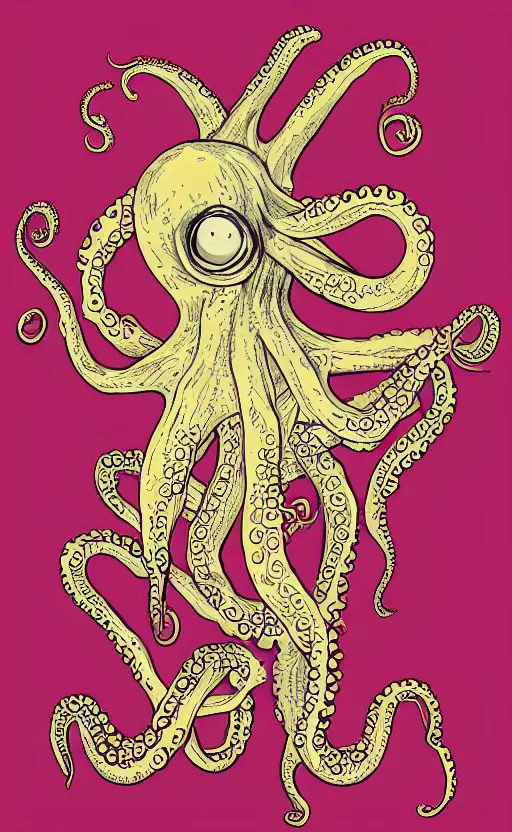 Image similar to highly detailed illustration of octopus holding hamburger, poster, symmetrical, 8 k, trending