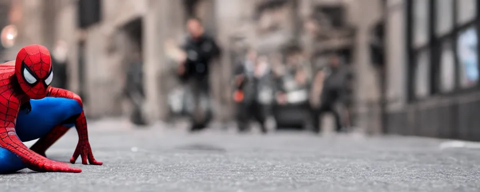 Prompt: soldier shoots spiderman, new york, shallow depth of field, photoreal, cinematic