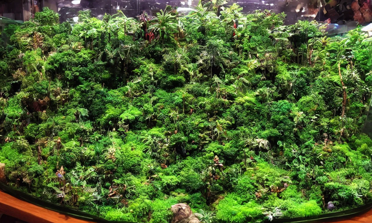 Image similar to lush rainforests in mccartney bottles, terrarium worlds, highly detailed