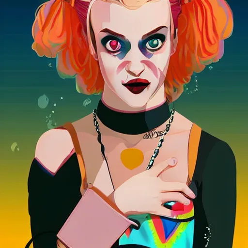 Prompt: julia garner as harley quinn as delirium of the endless, the sandman, rainbow clothes, clean cel shaded vector art. shutterstock. behance hd by lois van baarle, artgerm, helen huang, by makoto shinkai and ilya kuvshinov, rossdraws, illustration