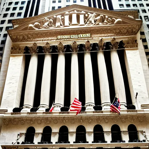 Prompt: new york stock exchange in neolythic style