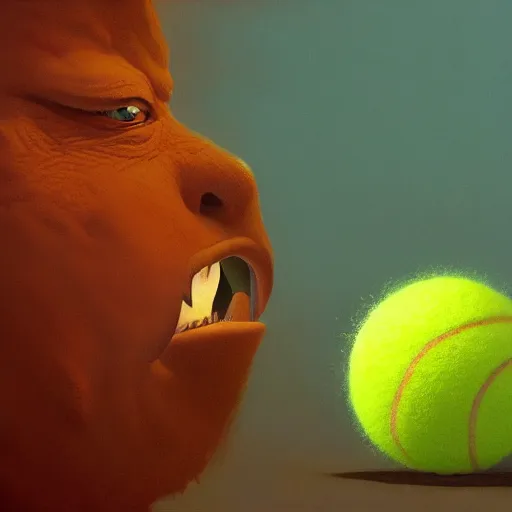 Image similar to highly detailed vfx portrait of a character of a tennis ball monster stephen bliss, chalk, unrealengine, greg rutkowski, loish, rhads, beeple, chalk, makoto shinkai and lois van baarle, ilya kuvshinov, rossdraws, tom bagshaw, basil gogos