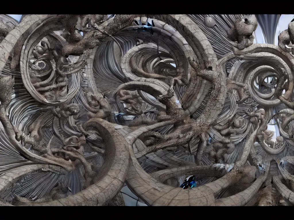 Image similar to , neo surrealism, art by ernst haeckel and daniel martin diaz and mc escher, 8 k, unreal engine render