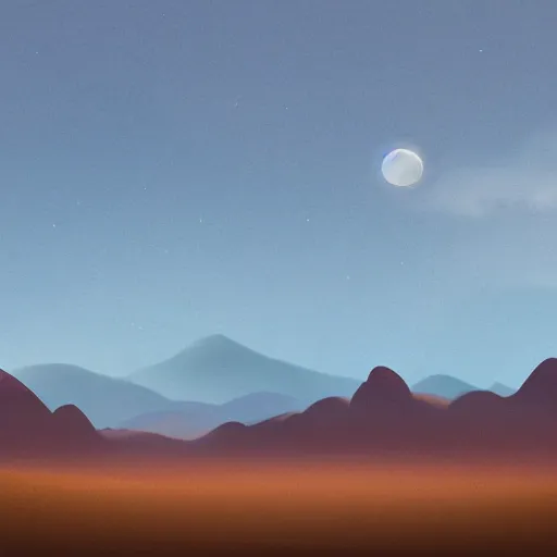 Prompt: matte painting oil impresionist mountainrange desert few clouds moonlight