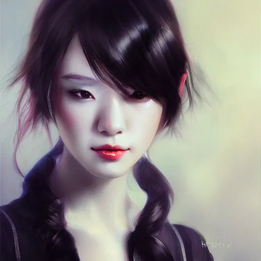 Prompt: a beautiful girl by wlop, black hair, dream, closeup, high detailed, ultra - realistic painting.