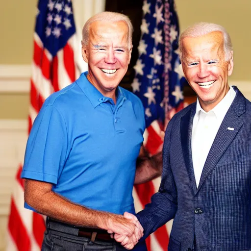 Image similar to A photo of joe biden teams up with a teenage joe biden, perfect faces, 50 mm, award winning photography