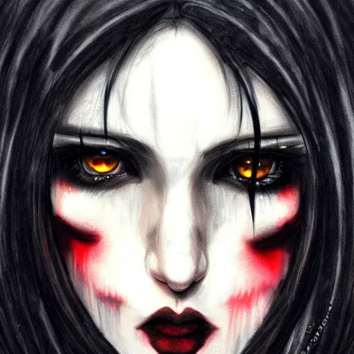 Image similar to a portrait of a character, black hair, dark eyes, dark, gothic, by Ayami Kojima, trending on pixv