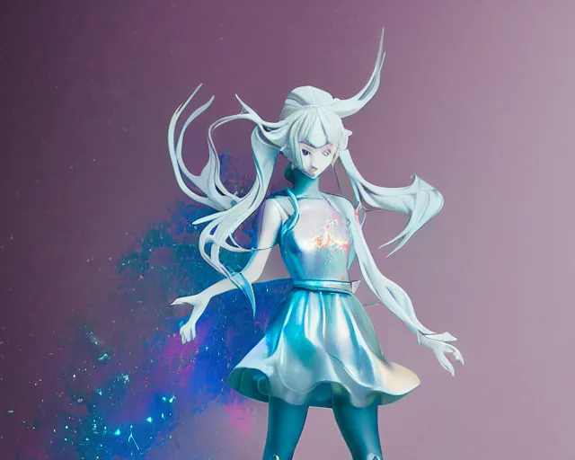 Image similar to James Jean and Ilya Kushinov isolated magical girl vinyl figure, figure photography, holographic undertones, glitter accents on figure, anime stylized, high detail, ethereal lighting - H 640