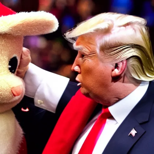 Prompt: photo of Donald Trump wearing a Santa Claus outfit getting in a fist fight with the Easter Bunny, 4k