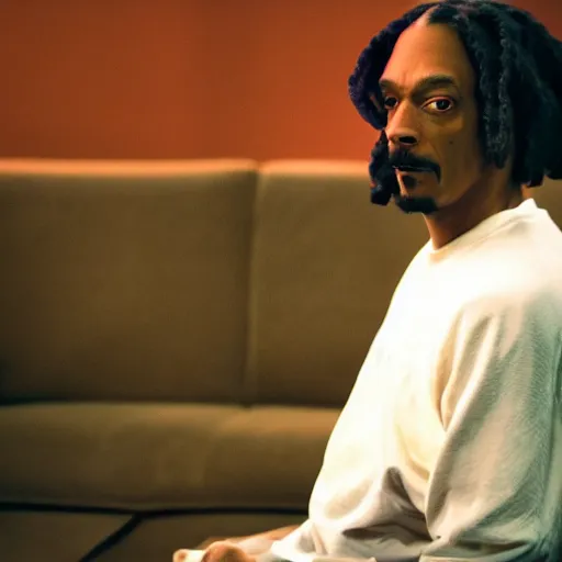 Image similar to A film still of Snoop Dogg as Eric Andre in The Eric Andre Show (2015), 40mm lens, shallow depth of field, split lighting, cinematic