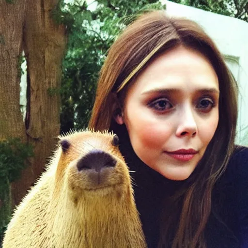 Image similar to elizabeth olsen with a capybara