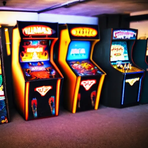 Image similar to beautiful fuzzy photograph of an empty liminal videogame arcade