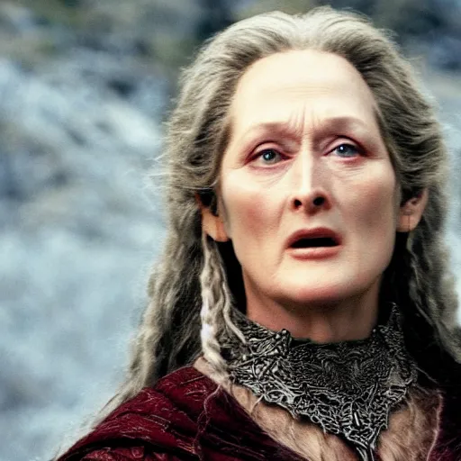 Prompt: first photos of 2 0 2 4 female lotr remake - meryl streep as denethor, ( eos 5 ds r, iso 1 0 0, f / 8, 1 / 1 2 5, 8 4 mm, postprocessed, crisp face, facial features )