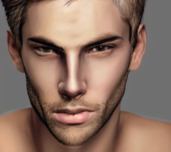 Image similar to hyper realistic portrait of a man with blonde two sides hair and thin face lines