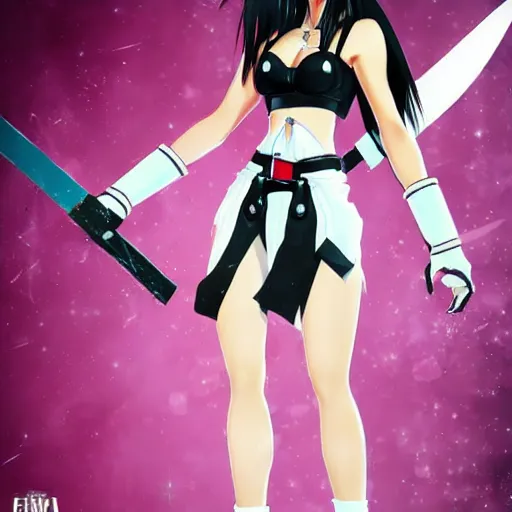 Prompt: beautiful tifa from ffvii wielding the buster sword, anime style