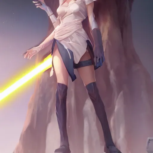 Prompt: An anime full body portrait of a Jedi, by Stanley Artgerm Lau, WLOP, Rossdraws, James Jean, Andrei Riabovitchev, Marc Simonetti, and Sakimichan, tranding on artstation