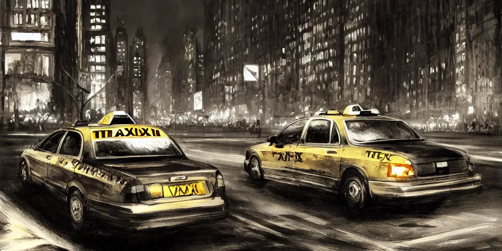 Prompt: taxi through the streets of chicago, night time, dramatic lighting, german expresionism, noir film, character sheet, fine details, concept design, high contrast, anthrophomorfic animals, kim jung gi, greg rutkowski, trending on artstation, 8 k, full body, turnaround, front view, back view, ultra wide angle