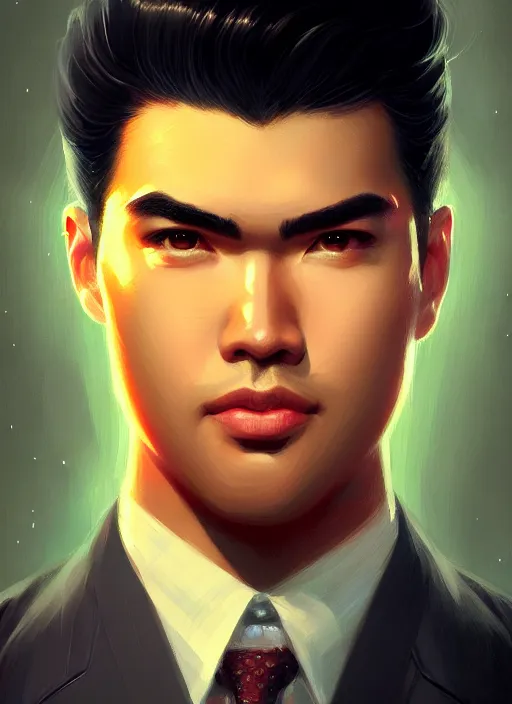 Image similar to portrait of reggie mantle, mean smirk, egotistical, intricate, elegant, glowing lights, highly detailed, digital painting, artstation, concept art, smooth, sharp focus, illustration, art by wlop, mars ravelo and greg rutkowski