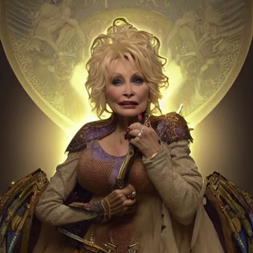 Image similar to an ultra detailed tarot card of dolly parton as a necromancer, d & d, epic fantasy, concept art by alphonse mucha and greg rutkowski, octane render, 8 k, detailed face